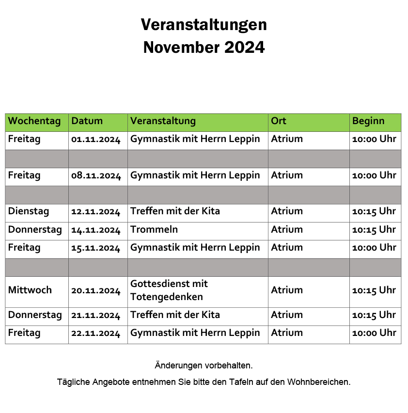 Veranstaltungen November 2024